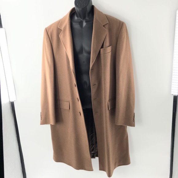 Louis Dell' Olio Mens Overcoat Cashmere Winter Brown Trench Coat Sz 46L - Picture 7 of 16